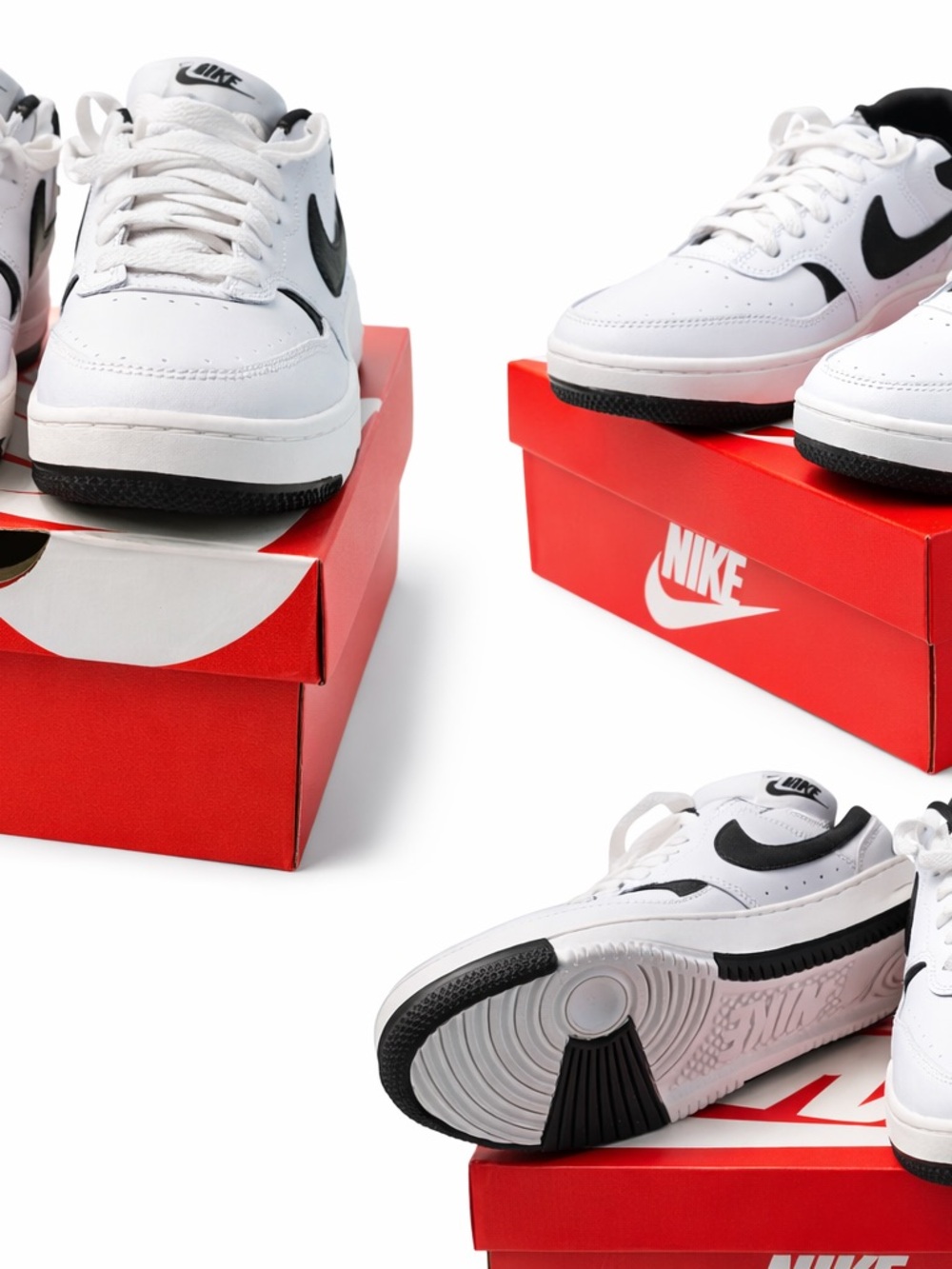 Nike White and Black Low-Top Sneakers with Swoosh